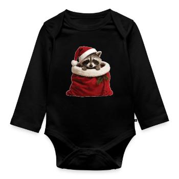 Raccoon in a Christmas sack - Organic Longsleeve Baby Bodysuit - black - Front