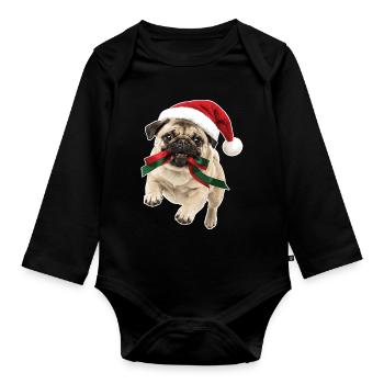 Verspielter Weihnachts Mops - Baby Bio-Langarm-Body - Schwarz - Vorne