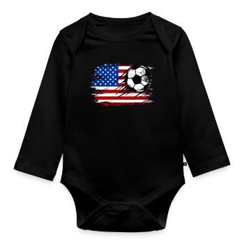 USA Flag Football used - Organic Longsleeve Baby Bodysuit - black - Front