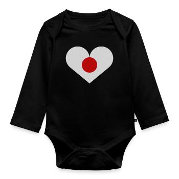 Drapeau japonais en forme de cœur - Body Bébé bio manches longues - noir - Devant