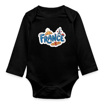 Sticker France Kawaii Croissant Paris - Organic Longsleeve Baby Bodysuit - black - Front