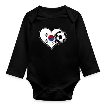 Football drapeau sud-coréen avec cœur - Body Bébé bio manches longues - noir - Devant