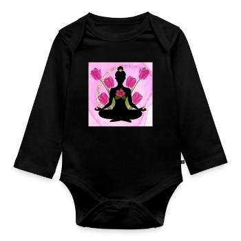 Meditative silhouette pink hibiscus - Organic Longsleeve Baby Bodysuit - black - Front