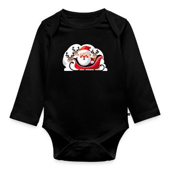 Christmas Santa in a sleigh with reindeer - Organic Longsleeve Baby Bodysuit - black - Front