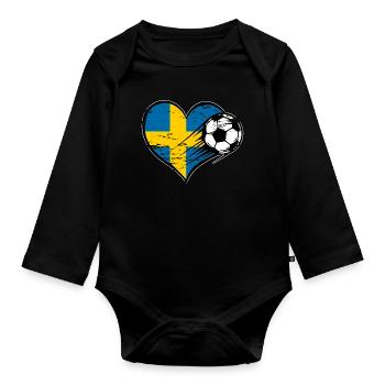 Schweden Flagge Fußball mit Herz - Baby Bio-Langarm-Body - Schwarz - Vorne