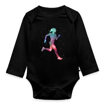 Laufen Joggen Weltraum Damen Mädchen Läuferin - Baby Bio-Langarm-Body - Schwarz - Vorne
