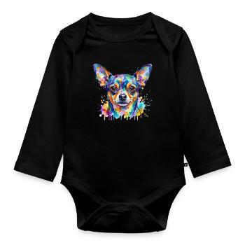 Color Explosion Chihuahua Head - Organic Longsleeve Baby Bodysuit - black - Front