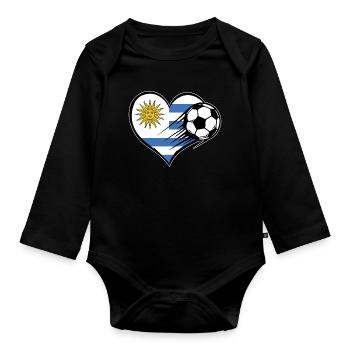 Uruguay Flagge Fußball mit Herz - Baby Bio-Langarm-Body - Schwarz - Vorne