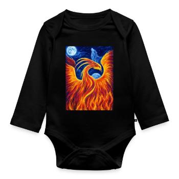 Flaming Phoenix in the Night - Organic Longsleeve Baby Bodysuit - black - Front