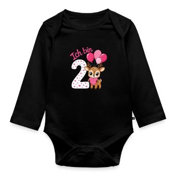  Geburtstag Mädchen Rehkitz 2 Jahre - Baby Bio-Langarm-Body - Schwarz - Vorne