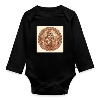 Funny sloth Roman gladiator in the Colosseum - Organic Longsleeve Baby Bodysuit - black - Front