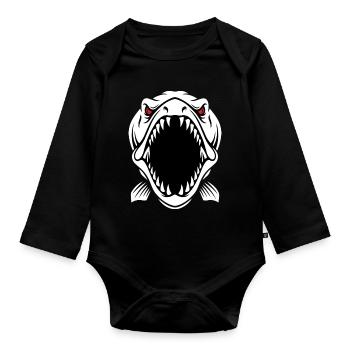 Hecht Barrakuda Maskottchen-Logo Angeln Sport Gaming - Baby Bio-Langarm-Body - Schwarz - Vorne