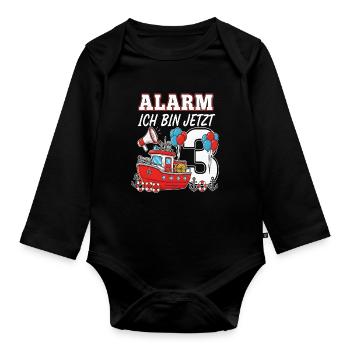 Alarm Ich Bin Jetzt 3 Feuerwehr Geburtstag - Baby Bio-Langarm-Body - Schwarz - Vorne