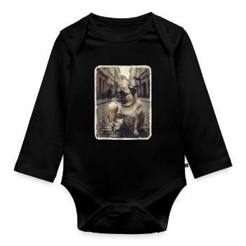 Winnie boit café latte - Body Bébé bio manches longues - noir - Devant