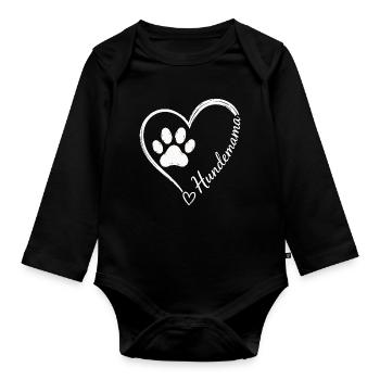 Hundemama Herz Pfote Motiv - Baby Bio-Langarm-Body - Schwarz - Vorne