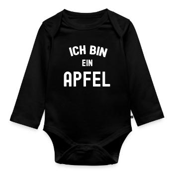 ICH BIN EIN APFEL Kostüm Fasching Karneval Äpfel - Baby Bio-Langarm-Body - Schwarz - Vorne