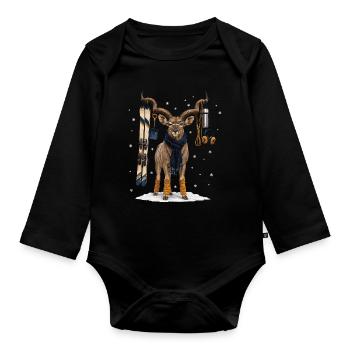Funny kudu on winter vacation - Organic Longsleeve Baby Bodysuit - black - Front