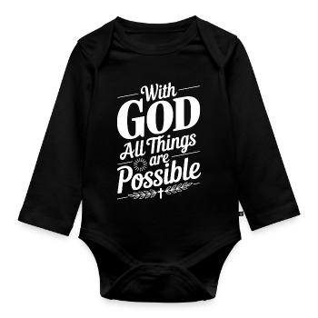 Avec Dieu, tout est possible - Body Bébé bio manches longues - noir - Devant