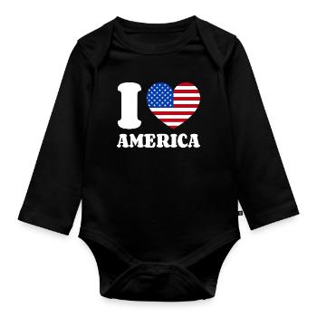 I Love America Herz Liebe Amerika Fan USA Flagge - Baby Bio-Langarm-Body - Schwarz - Vorne