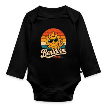 Benidorm Retro Sun 2026 - Organic Longsleeve Baby Bodysuit - black - Front