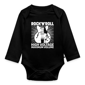 Rock'N'Roll High Voltage Guitar - Organic Longsleeve Baby Bodysuit - black - Front