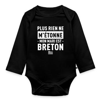 Plus Rien Ne M Etonne Mon Mari Est Breton T-Shi... - Body Bébé bio manches longues - noir - Devant