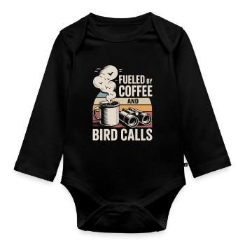 Coffee energy and bird call - Organic Longsleeve Baby Bodysuit - black - Front