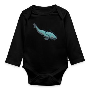 large catfish catfish fish lake pond cool bathing - Organic Longsleeve Baby Bodysuit - black - Front