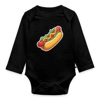 Hotdog Love - Organic Longsleeve Baby Bodysuit - black - Front