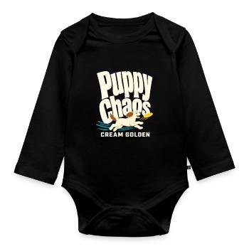 Puppy Chaos Cream Golden Retriever Dog Lover - Organic Longsleeve Baby Bodysuit - black - Front