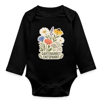 Gartenarbeit entspannt - Baby Bio-Langarm-Body - Schwarz - Vorne