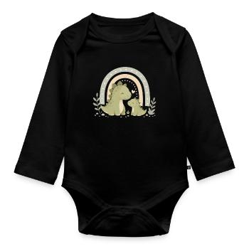 Niedliches Dinosaurier Familienmotiv   - Baby Bio-Langarm-Body - Schwarz - Vorne