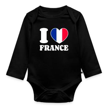 I Love France France-Love Heart France Fan - Organic Longsleeve Baby Bodysuit - black - Front