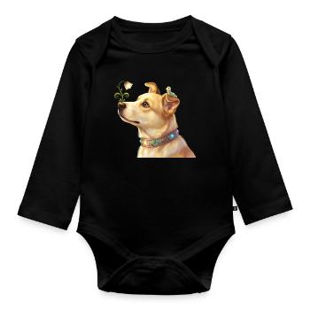 Fairy Dog with Magic Flower and Caterpillar - Organic Longsleeve Baby Bodysuit - black - Front