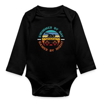 Lustige Schwimmer Sprüche & Schwimmverein Design - Baby Bio-Langarm-Body - Schwarz - Vorne
