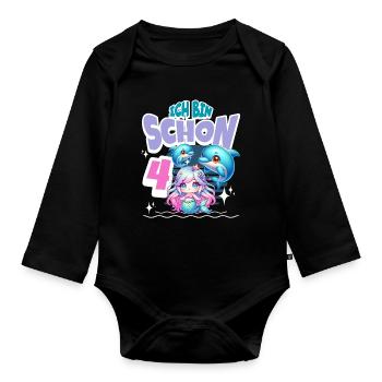 4. Geburtstag Meerjungfrau - Baby Bio-Langarm-Body - Schwarz - Vorne
