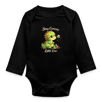 Aquarelle Dino : Reste curieux, petit - Body Bébé bio manches longues - noir - Devant