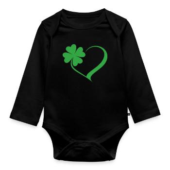 Grünes Kleeblatt Herz Design - Baby Bio-Langarm-Body - Schwarz - Vorne