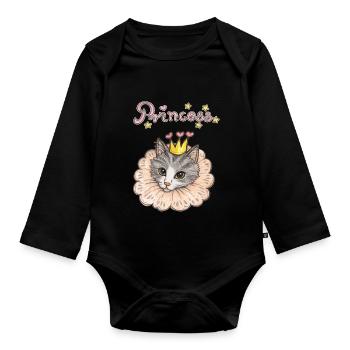 Couronne de la Princesse Chatte - Body Bébé bio manches longues - noir - Devant