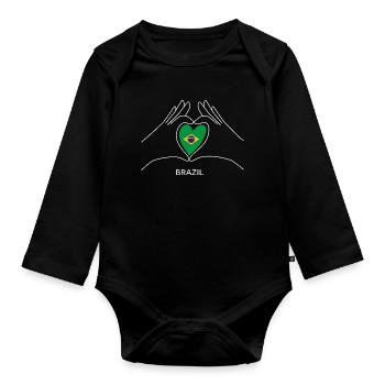 Cœur de supporter brésilien avec drapeau brésilien - Body Bébé bio manches longues - noir - Devant