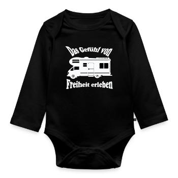 Gefühl von Freiheit: Wohnmobil-Reise - Baby Bio-Langarm-Body - Schwarz - Vorne