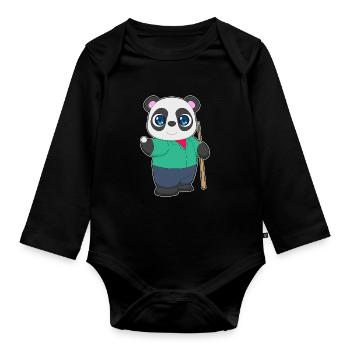 Panda Billiard Queue - Baby Bio-Langarm-Body - Schwarz - Vorne