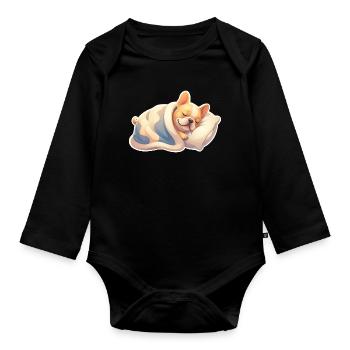 French Bulldog Sleeping - Organic Longsleeve Baby Bodysuit - black - Front
