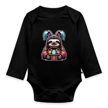Faultier Ostern Osterhase  - Baby Bio-Langarm-Body - Schwarz - Vorne