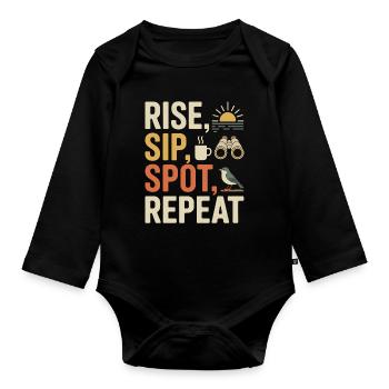 Get up, drink, observe, repeat - Organic Longsleeve Baby Bodysuit - black - Front