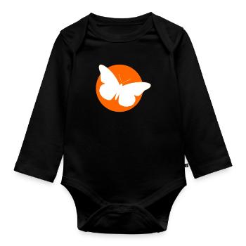 White Butterfly Silhouette – Orange Circle Art - Organic Longsleeve Baby Bodysuit - black - Front