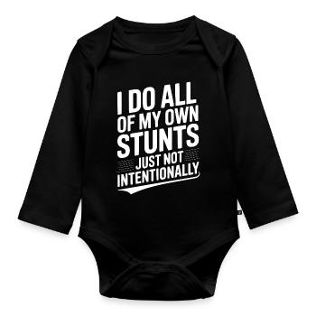 Ich mache alle meine eigenen Stunts, nur nicht absichtlich - Baby Bio-Langarm-Body - Schwarz - Vorne