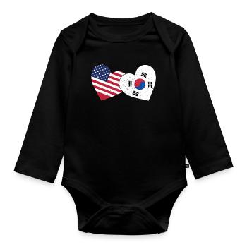 Corée du Sud et drapeau américain Coréen - Body Bébé bio manches longues - noir - Devant