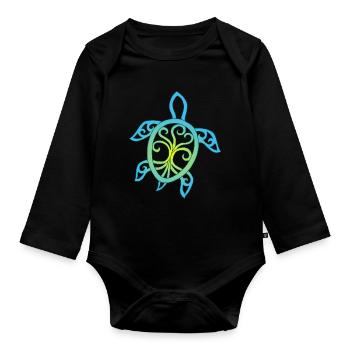 Emerald Mandala Turtle - Organic Longsleeve Baby Bodysuit - black - Front