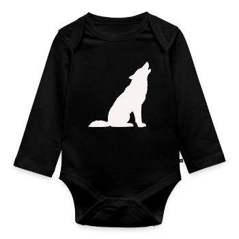 Wolf- - Organic Longsleeve Baby Bodysuit - black - Front